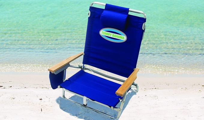 Best beach chairs: A dark blue chair in the sea