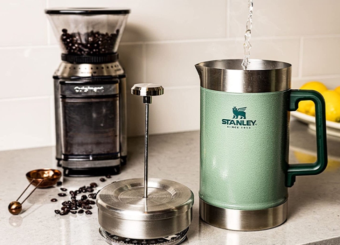 Best last-minute Father's Day gifts: A Stanley French press next to a bean grinder