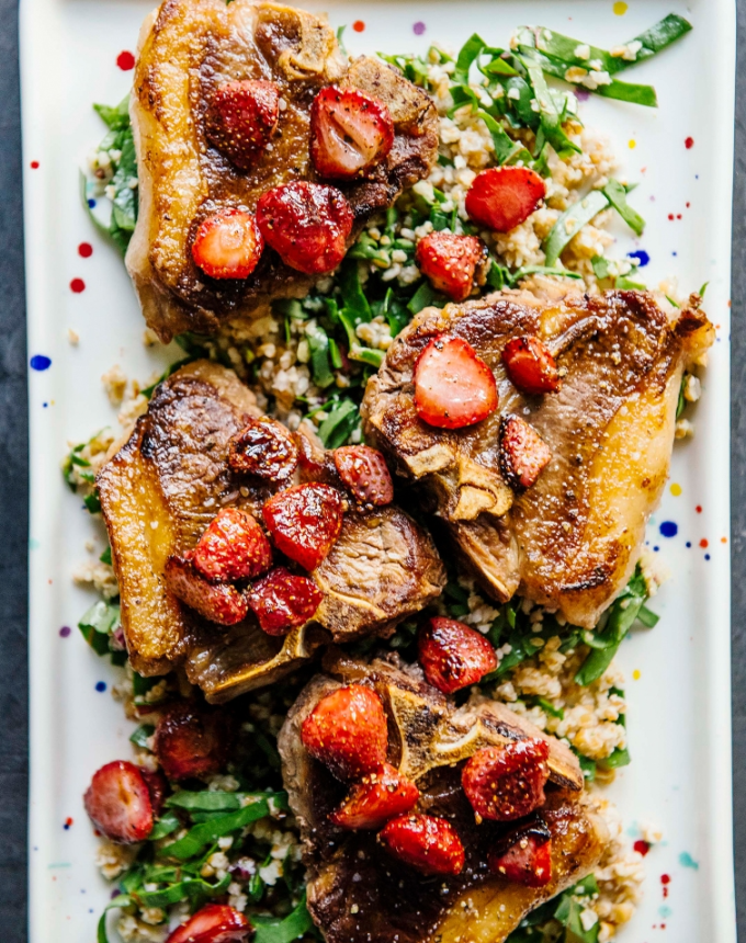 lazy summer entertaining recipes lamb chops with buckwheat and black pepper strawberries