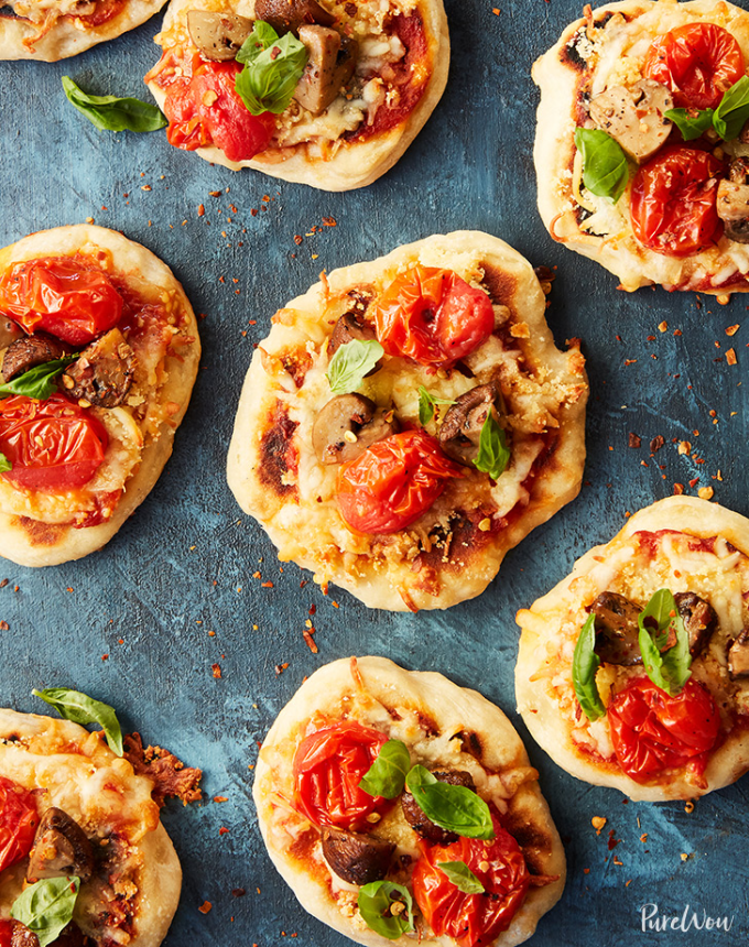 lazy summer entertaining recipes mini skillet pizzas mushrooms roasted tomatoes